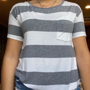 American eagle white and grey stripped shirt